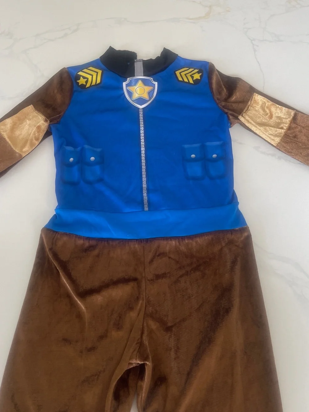 Paw Patrol Chase Police Costume in Blue and Brown with Yellow Accents